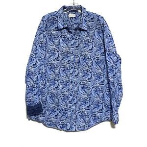 Sable&Stone Blue Paisley Button Shirt Men 2XL Flip Cuff Coastal Luxe Maximalist